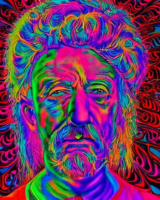 Prompt: a psychedelic portrait of albert hoffman