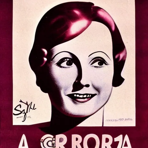 Image similar to a 1 9 2 8 poster. happy, healthy, smiling, sporty, glowing greta garbo in athletic wear.