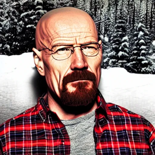 Image similar to walter white as a lumberjack, red flannel