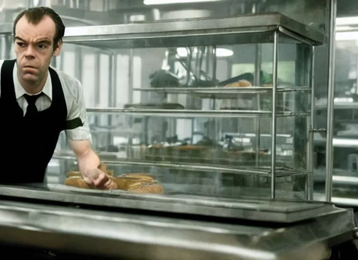 prompthunt: film still of young hugo weaving as agent smith working in a  bakery in the new matrix movie, 4 k