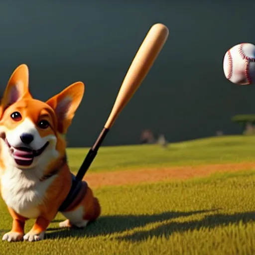 Prompt: weta disney pixar movie still photo of funny corgi with baseball bat : : dog by pixar : : by weta, greg rutkowski, wlop, ilya kuvshinov, rossdraws, artgerm, octane render, iridescent, bright morning, anime, liosh, mucha : :