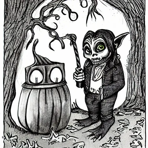 Image similar to halloween goblin illustration, childrens book, simple art by jack prelutsky