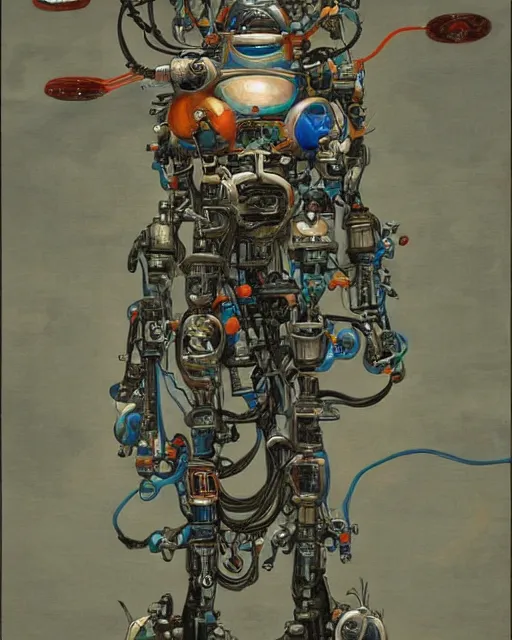 Image similar to Kuniyoshi portrait of a robot saint made of cables and robotic pod by peter mohrbacher