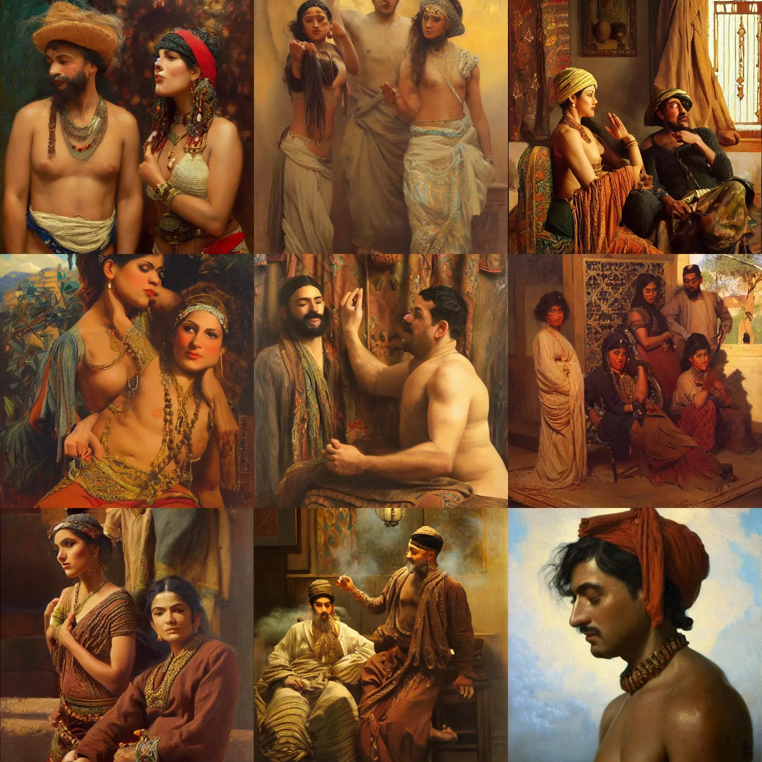 Prompt: orientalism wholesome smoke djinni edwin longsden long and theodore ralli and nasreddine dinet and adam styka, masterful intricate artwork. oil on canvas, portait en buste, excellent lighting, high detail 8 k
