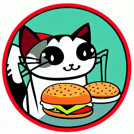 Image similar to cat eating burger, sticker illustration