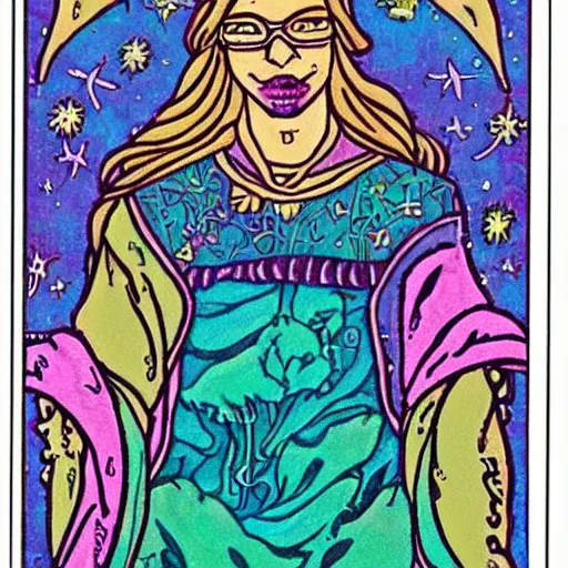 Prompt: alternative tarot card for stimulating active imagination for the purpose of introspection, in the style of erin hanson