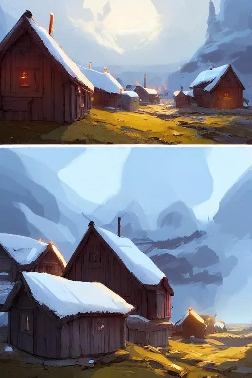 Image similar to wooden houses in an viking village on the icelandic coast , official fanart behance hd artstation by Jesper Ejsing, by RHADS and Makoto Shinkai and Lois van baarle and ilya kuvshinov and rossdraws