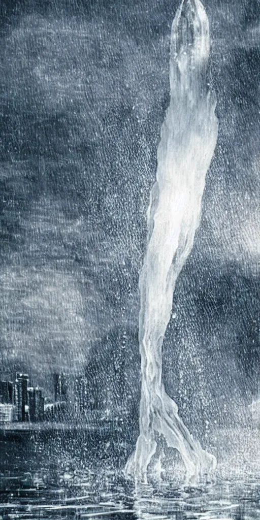 Prompt: water tornado in the city, ultra realistic, photorealistic, highly detailed, sharp focus