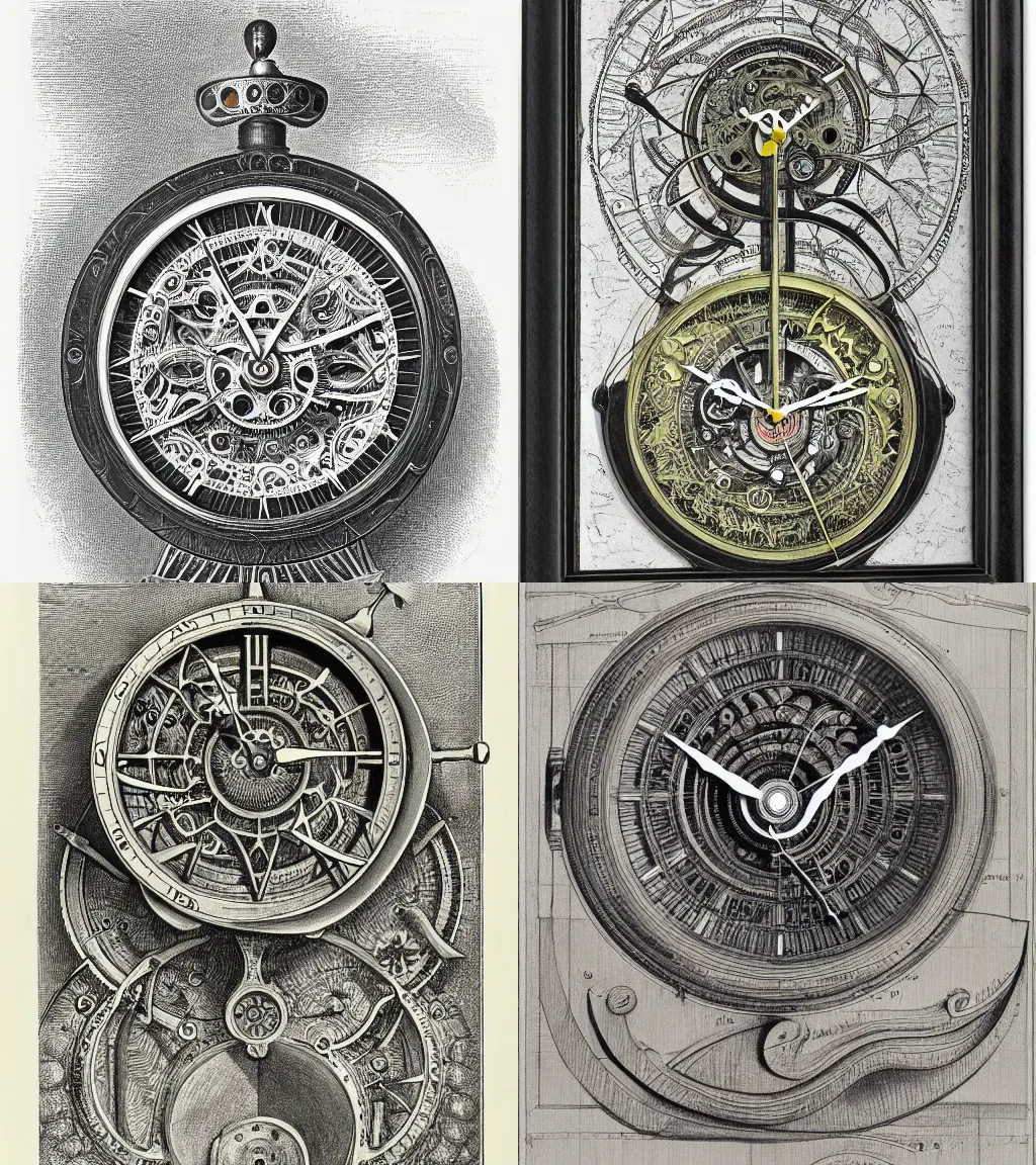 Prompt: anatomical sketch of a watch clock by max ernst haeckel