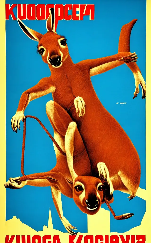 Prompt: kangaroo boxer, soviet poster