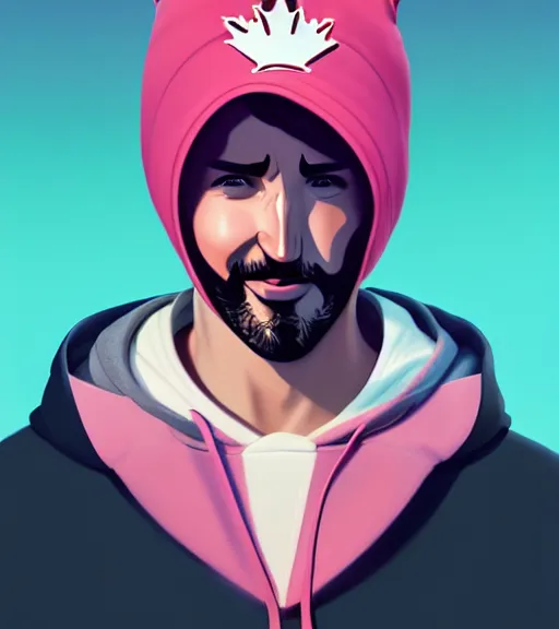 Image similar to face icon stylized minimalist justin trudeau pink hoody, loftis, cory behance hd by jesper ejsing, by rhads, makoto shinkai and lois van baarle, ilya kuvshinov, rossdraws global illumination