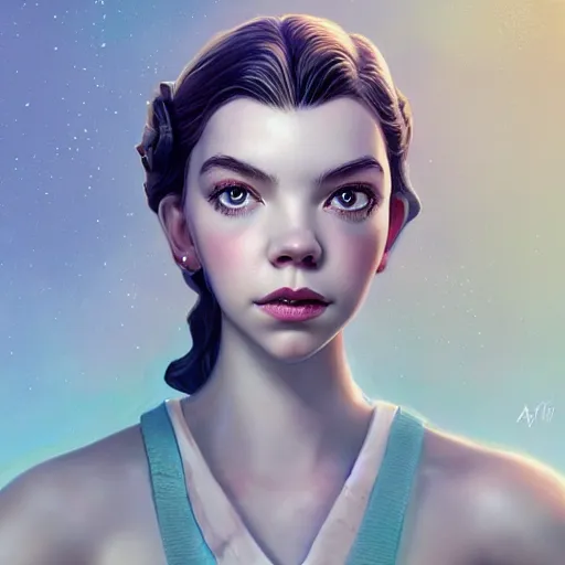 Image similar to a portrait of anya taylor - joy as a pixar character, beautiful, elegant, extremely detailed digital art, trending on artstation hyper realistic matte painting, by wlop, artgerm