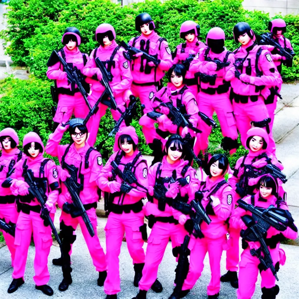 Image similar to kawaii swat team, colorful fuschia