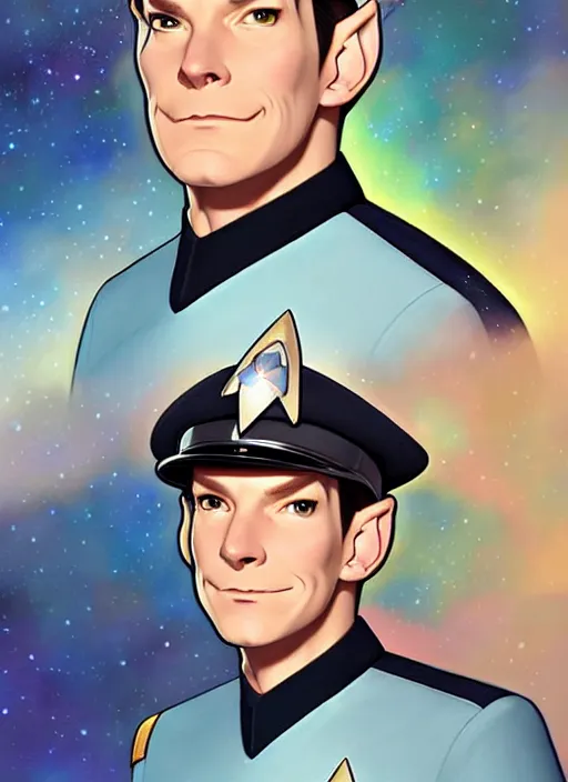 Prompt: cute star trek officer henning wehn, natural lighting, path traced, highly detailed, high quality, digital painting, by don bluth and ross tran and studio ghibli and alphonse mucha, artgerm