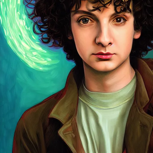 Image similar to A fantasy comic book style portrait painting of Finn Wolfhard, Stranger Things universe, real, refined, detailed digital art, Josephine wall, oil painting, William-Adolphe Bouguereau, Art Frahm, Esao Andrews, Steampunk, Walt Disney (1937) ), Highly Detailed, Cinematic Lighting, Unreal Engine, 8k, HD