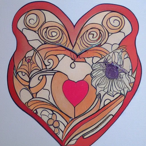 Image similar to artnouveau heart made of scary rabbits