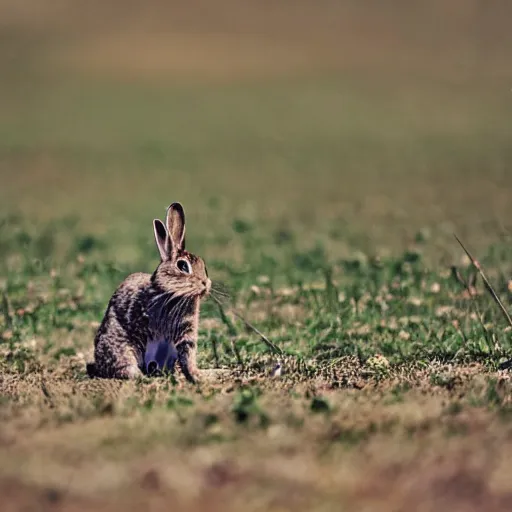 Image similar to high quality photography of rabbit cross cat on simple blurred background from National GeoGraphic Award winning.