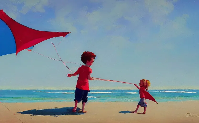 Image similar to child flying a kite at the beach by atey ghailan and garmash, michael