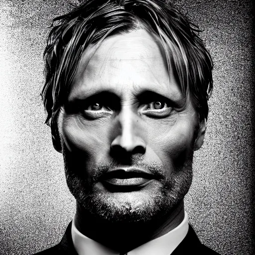 black and white portrait of mads mikkelsen as a dark | Stable Diffusion ...