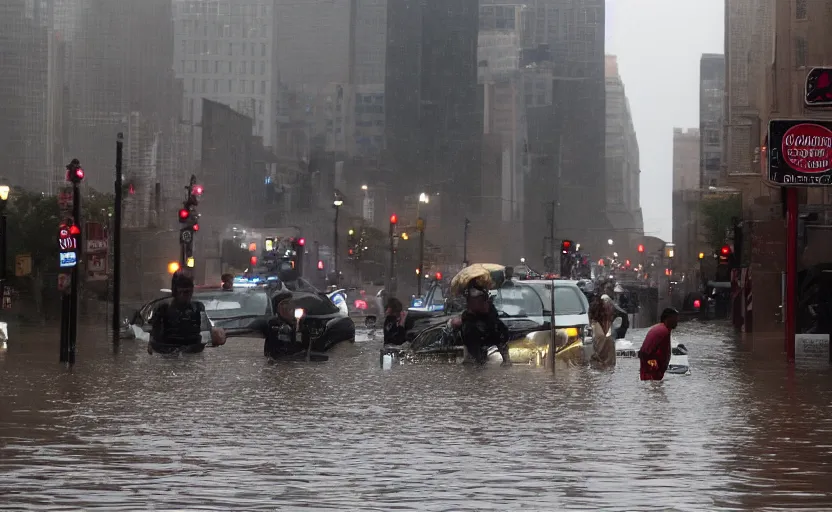 Image similar to the city of philadelphia flooded by 1 0 feet of water and under attack by demons from the pits of hell