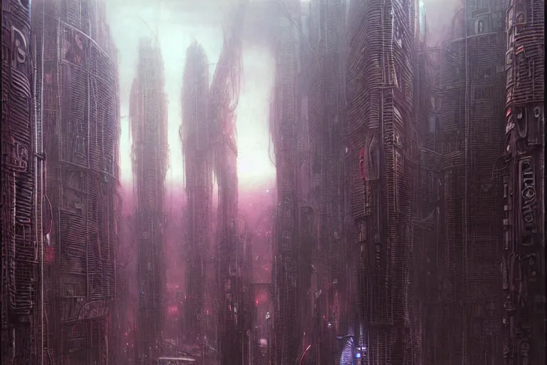 Prompt: cyberpunk future city by luis royo and wayne barlowe, beksinski