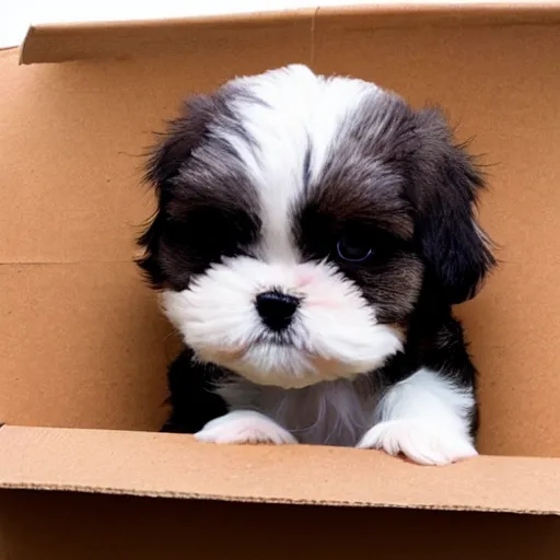 Image similar to cute shih tzu puppy in a cardboard box