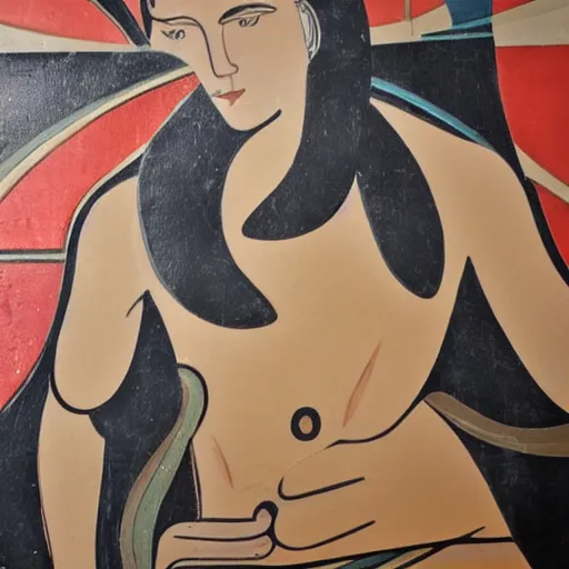 Image similar to an art deco mural with a male beauty theme