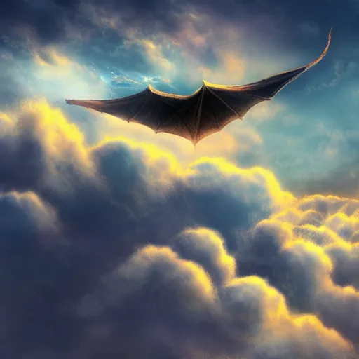 Prompt: Dragon flying above the clouds, digital art, 4K, dramatic lighting