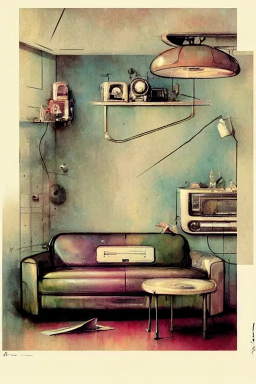 Image similar to ( ( ( ( ( 1 9 5 0 s retro future living room. muted colors. ) ) ) ) ) by jean - baptiste monge!!!!!!!!!!!!!!!!!!!!!!!!!!!!!!