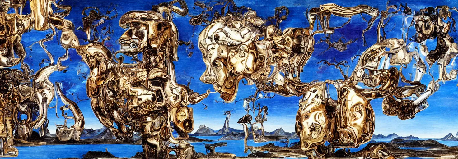 Prompt: Celebration of birth of General Artificial Intelligence by Salvador Dali and Bob Ross collaboration, digital art, high details