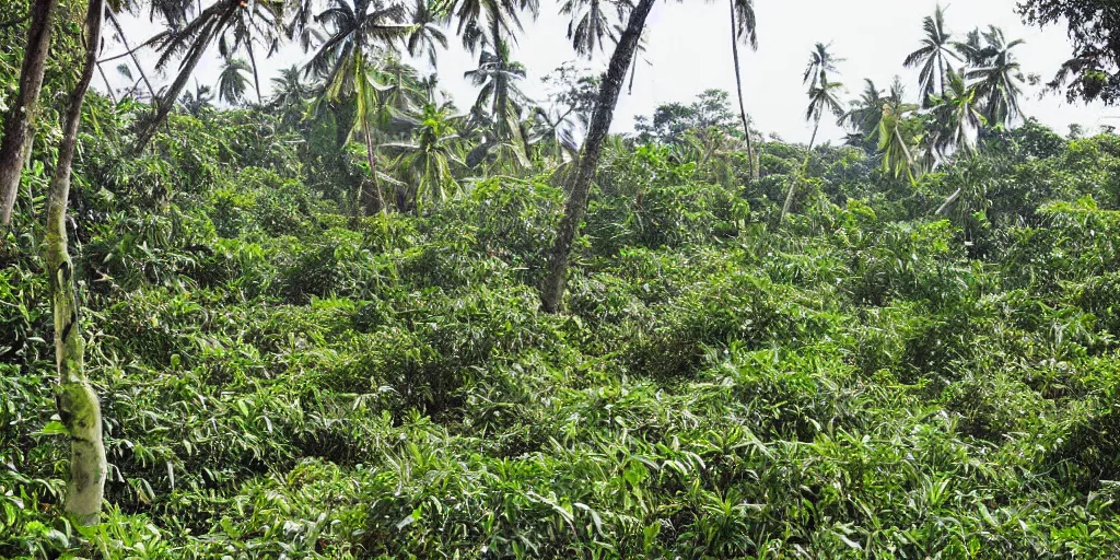 Image similar to abandoned sri lankan city, overgrown greenery, photograph