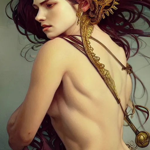 Image similar to portrait of a transcendental creature, D&D, fantasy, intricate, elegant, highly detailed, digital painting, artstation, concept art, smooth, sharp focus, illustration, art by artgerm and greg rutkowski and alphonse mucha