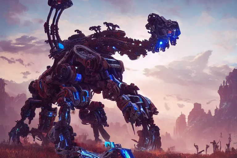 Image similar to thunderjaw machine mecanical creature robot of horizon forbidden west horizon zero dawn bioluminiscence global illumination ray tracing hdr fanart arstation by ian pesty and alena aenami artworks in 4 k