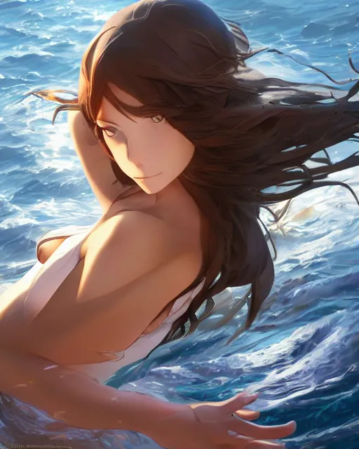 Image similar to goddess splitting the sea, ambient lighting, detailed face and body, perfect anatomy, by makoto shinkai, stanley artgerm lau, wlop, rossdraws