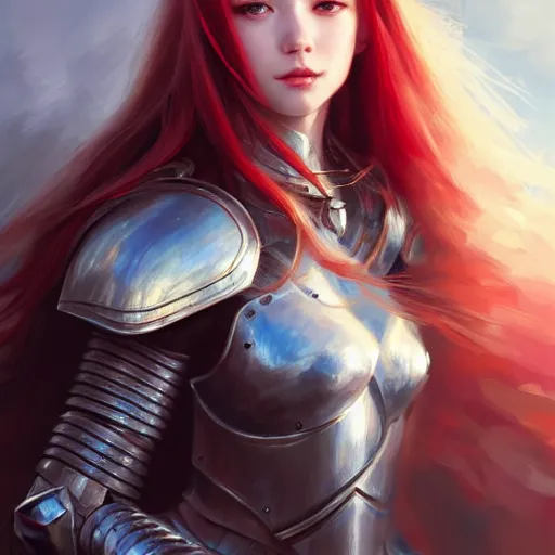 Prompt: girl in knight armor , long hair , red hair , portrait , looking at you, made by Stanley Artgerm Lau, WLOP, Rossdraws, James Jean, Andrei Riabovitchev, Marc Simonetti, Yoshitaka Amano, ArtStation, CGSociety