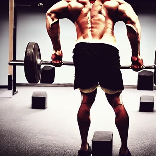 Prompt: the back of a man lifting weight, motivation, epic ,sport, Realistic