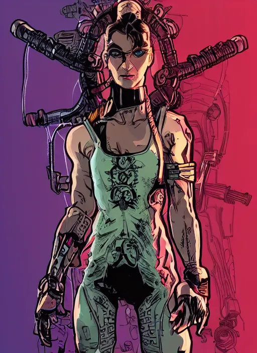 Image similar to cyberpunk gymnast. portrait by ashley wood and alphonse mucha and laurie greasley and josan gonzalez and james gurney. splinter cell, apex legends, rb 6 s, hl 2, d & d, cyberpunk 2 0 7 7. realistic face. character clothing. vivid color. dystopian setting.