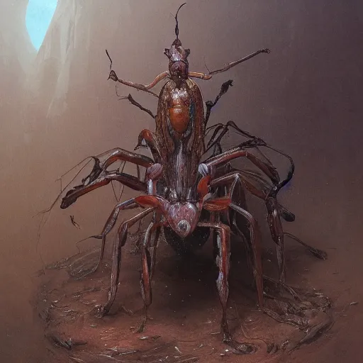 Prompt: A painting of an anthropomorphic ant queen standing on her hind legs hive formian pathfinder, digital art 4k unsettling, Wayne Barlowe Greg Rutkowski