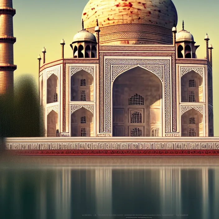 Prompt: taj mahal, naturel, glossy reflections, hyper detailed, digital art, trending in artstation, cinematic lighting, studio quality, smooth render, unreal engine 5 rendered, octane rendered, art style by klimt and nixeu and ian sprigger and wlop and krenz cushart.