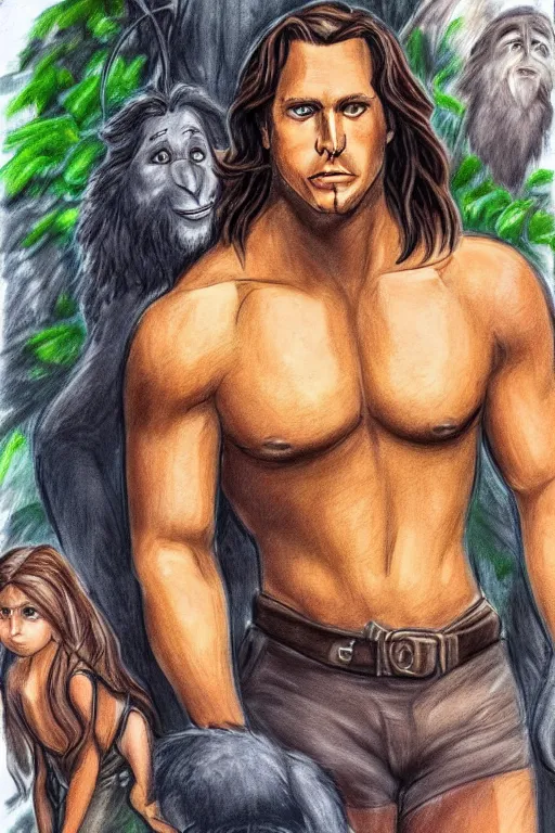 Image similar to disney's tarzan, solo portrait, ✏🖼