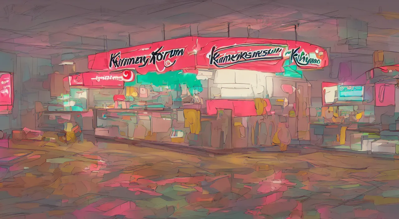 Image similar to Krispy Kreme storm vivid colorful Hyperrealistic CGI Photorealistic cinematic volume lighting fanart from the toilet in which women in bikinis dwell on a freight elevator covered in Krispy Kreme donuts