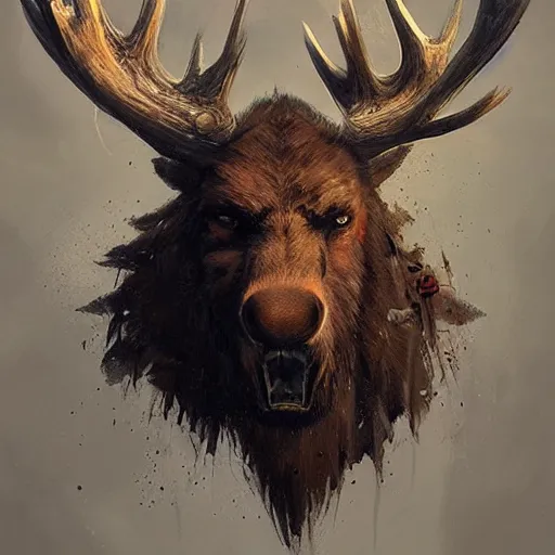 Image similar to hairy barbarian with moose head by greg rutkowski