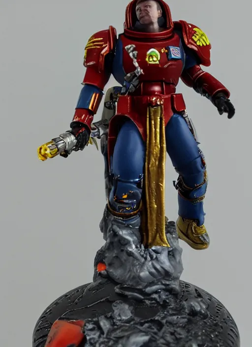 Image similar to 8 0 mm resin detailed miniature of elon musk as a warhammer 4 0 k space marine, product introduction photos, 4 k, full body,