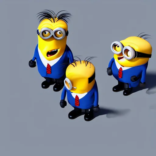 Prompt: a isometric scene of funny looking minions working in suits, 3 d render, top down view, sunset colors