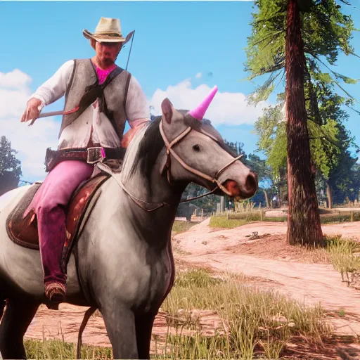 Image similar to pink and white unicorn in red dead redemption 2