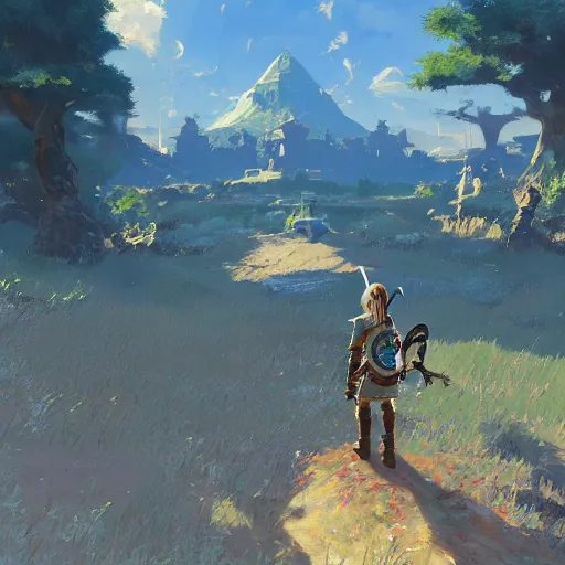 Image similar to breath of the wild screenshot painted by craig mullins,