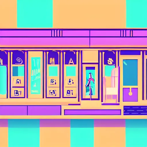 Prompt: art deco vaporwave illustration of a mall board game store in pastel and bright colors