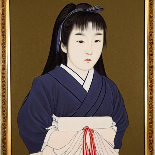 Prompt: a painting of Japanese schoolgirl, clothed, realism and naturalism