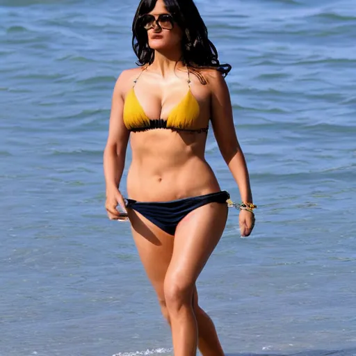 Image similar to salma hayek wearing a bikini enjoying sun on the beach