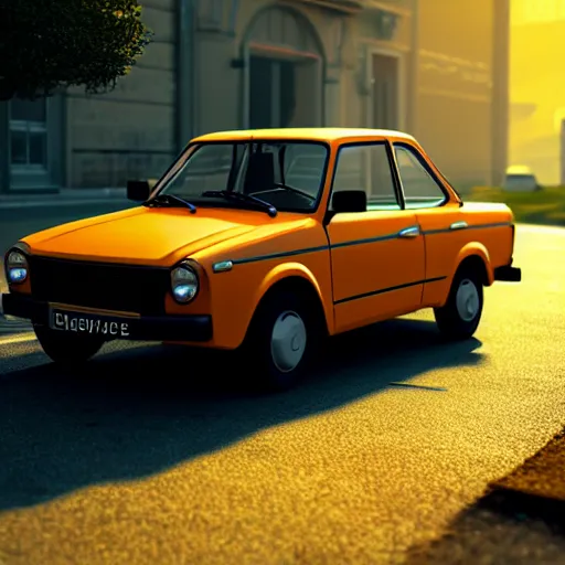 Image similar to a car Lada 1300, cinematic color grading , unreal engine, hyperrealistic, dynamic lighting, highly detailed, studio light